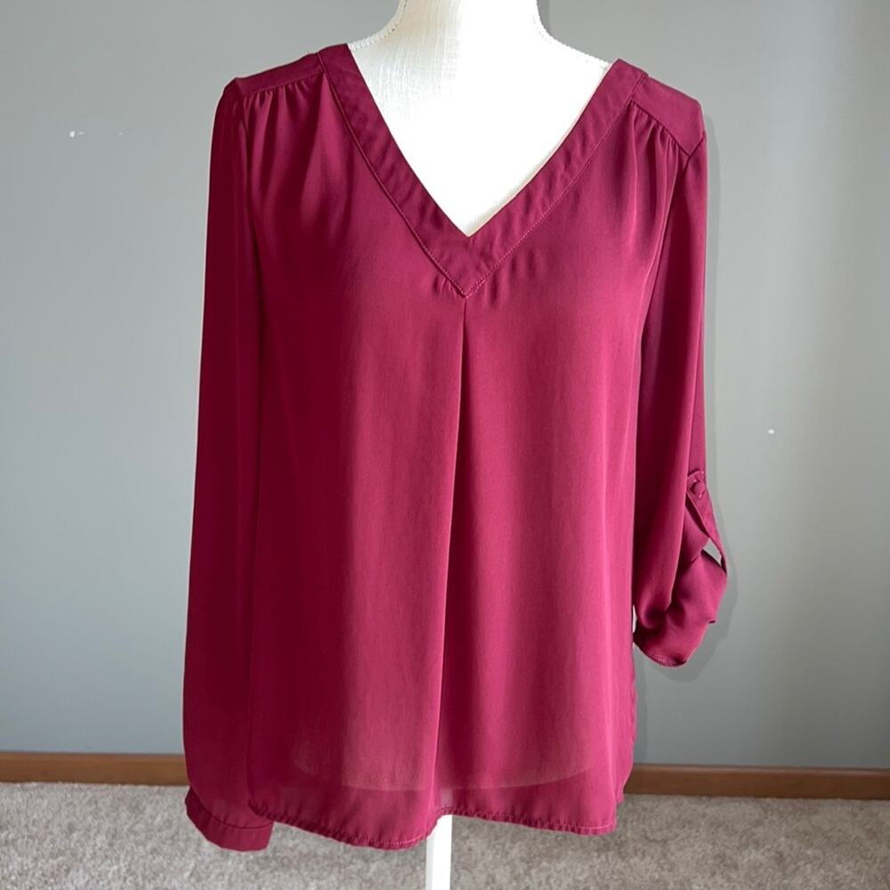 41 Hawthorn Burgundy Tab Sleeve Blouse - Stitch Fix